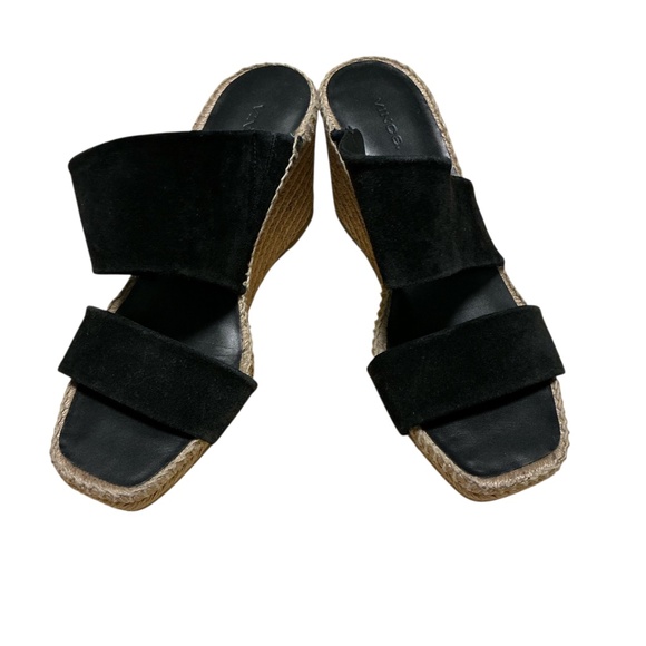 Vince Garlin espadrille wedge sandals leather suede black womens sz 9.5 square - Picture 5 of 6